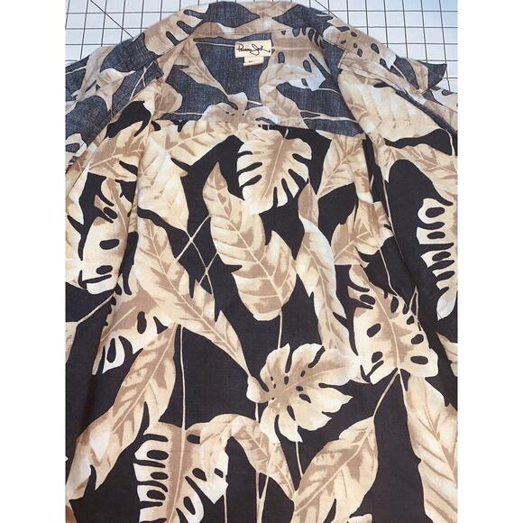 XXL Panama Jack Hawaiian Black Beige Reverse Print Shirt Leaves Floral Aloha EUC - Picture 13 of 16